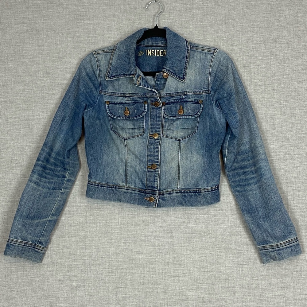 Insider Cropped Jean Jacket Sz XS Distressed